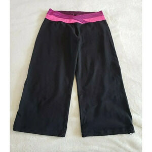 Lululemon Womens Cropped Leggings Wide Legs Black with Pink‎ Waistband